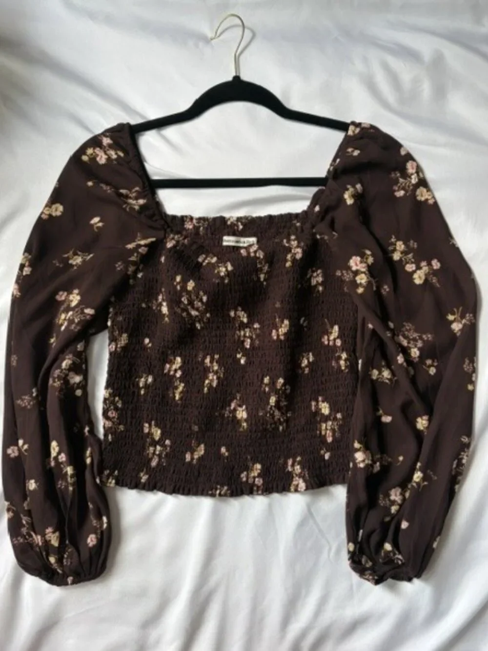 Abercrombie & Fitch dark brown floral print smocked puff size M/boho/cottagecore
